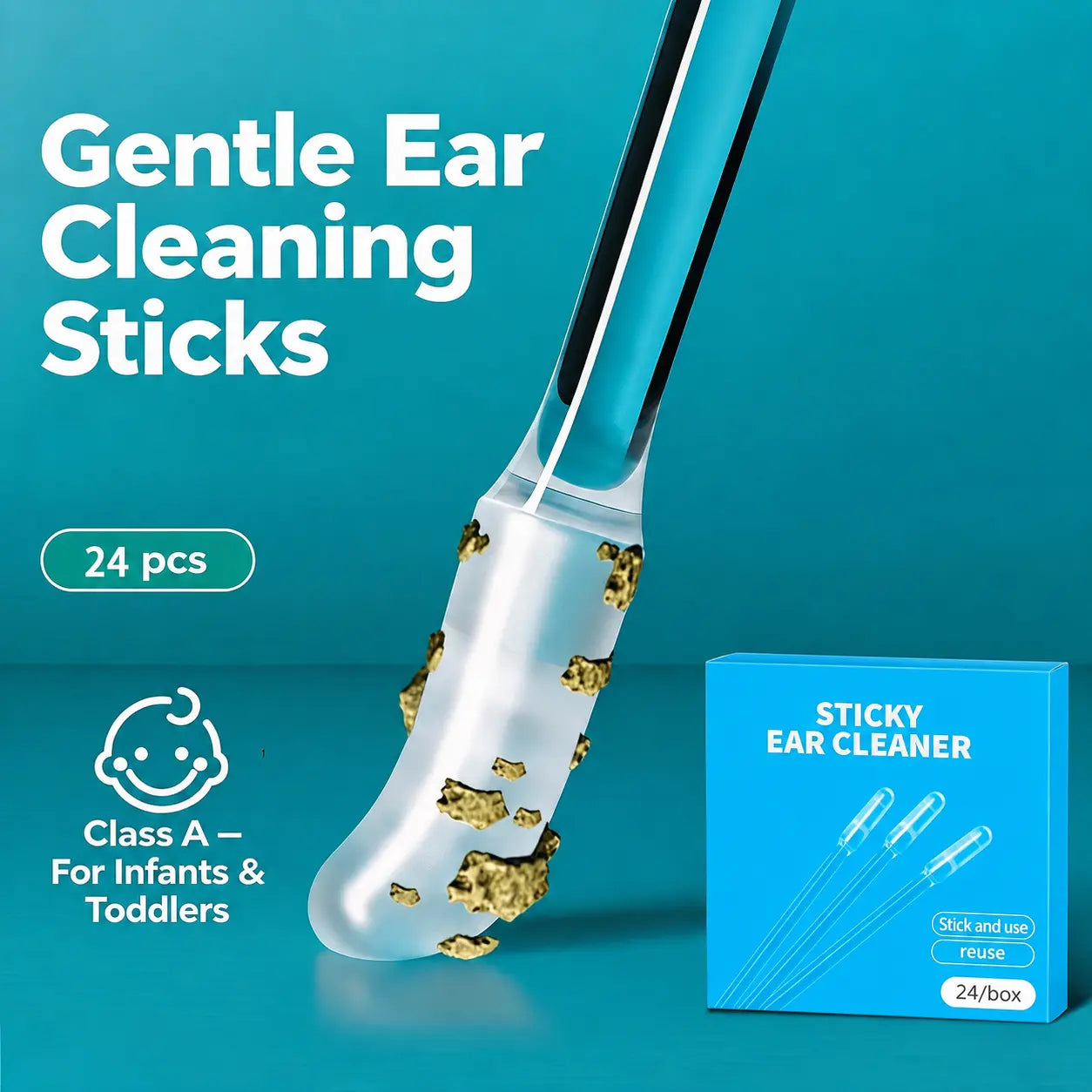 Sticky Ear Cleaning Sticks | Instantly Lifts Wax Out Without Pushing 1 Box/24 PCS