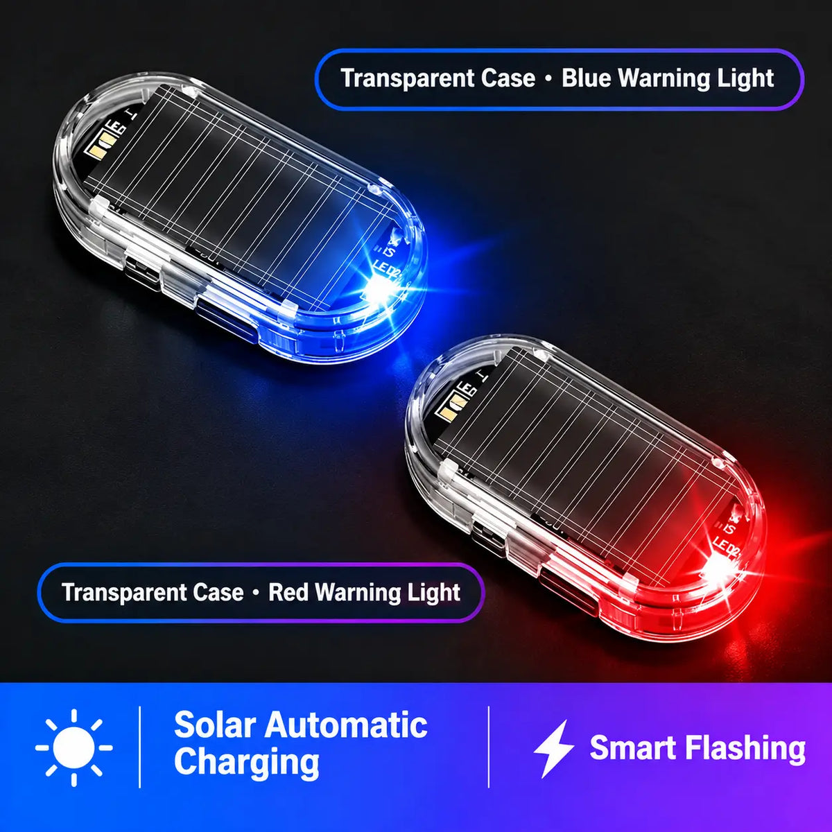 ⏳ LAST DAY: 50% OFF 🚨Solar-Powered Car Security Warning Light Mixed Colors – Red & Blue🔥