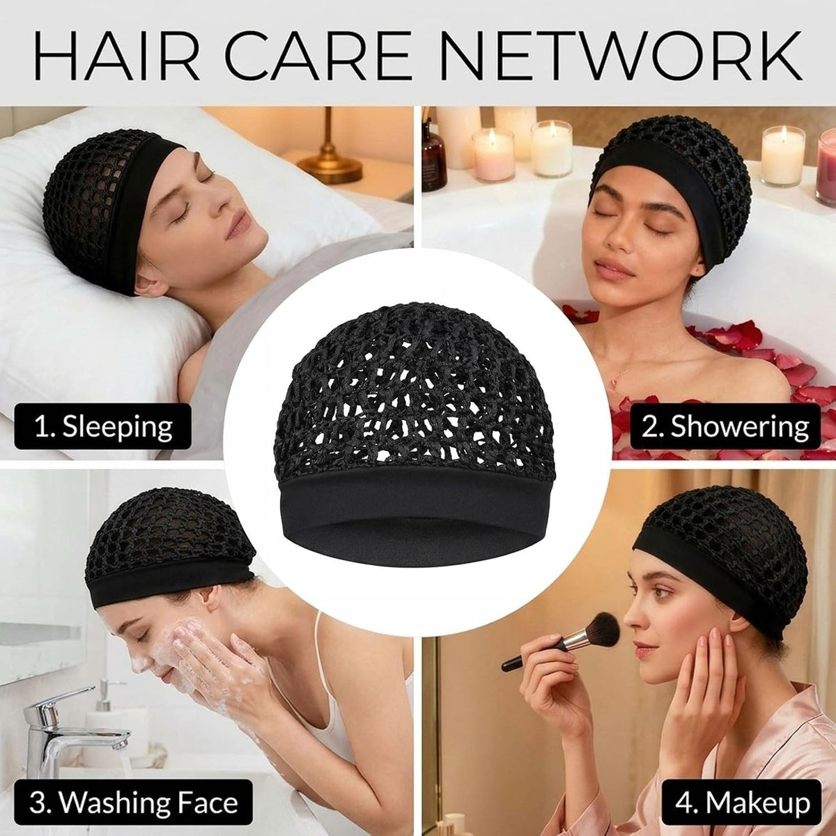 🌙 3-Piece Stretchy Wide-Edge Sleeping Cap Set